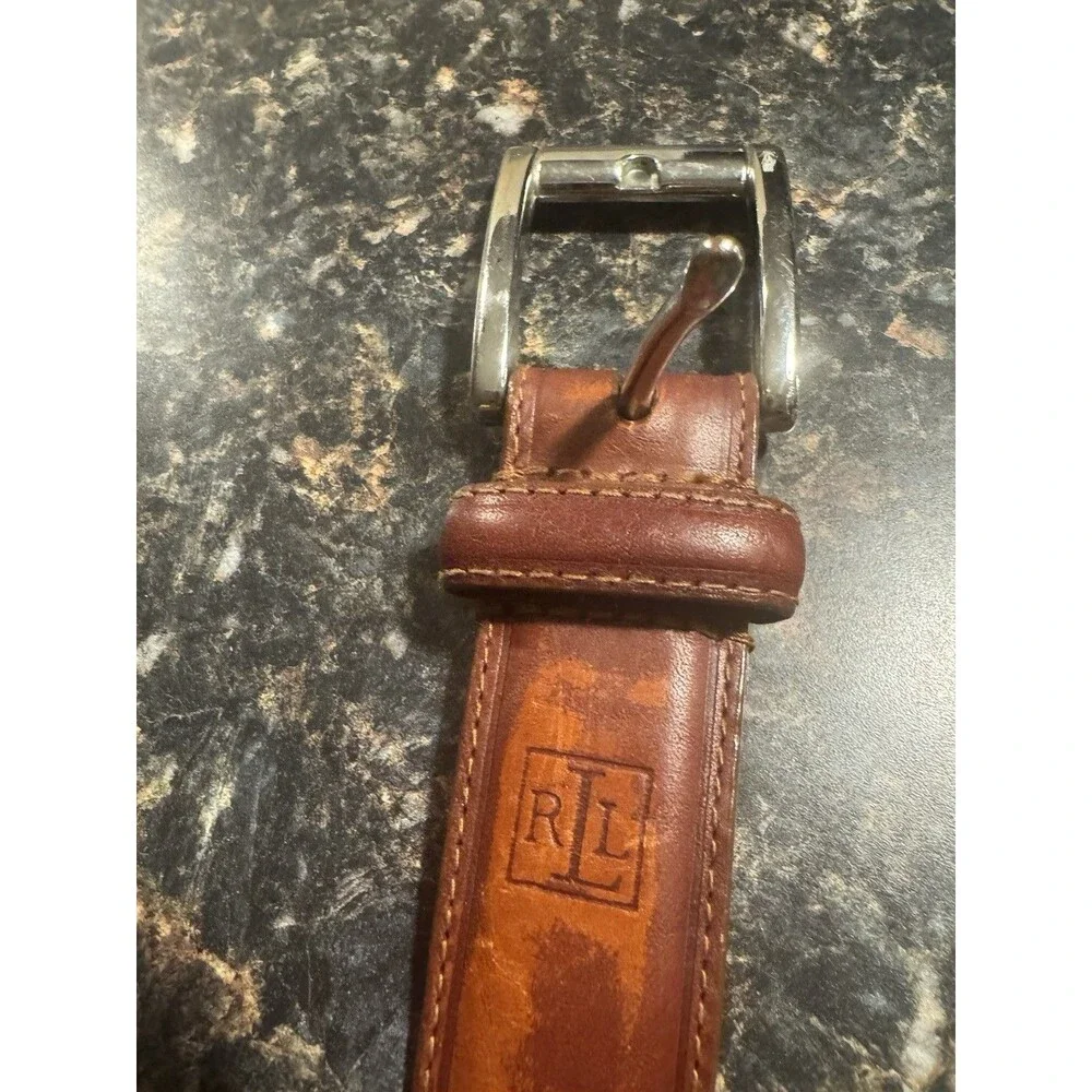 RL RALPH LAUREN WOMEN'S  BROWN LEATHER  BELT Dz 38/95 BRASS USED READ